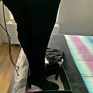 Black Adjustable Over The Knee High Boots